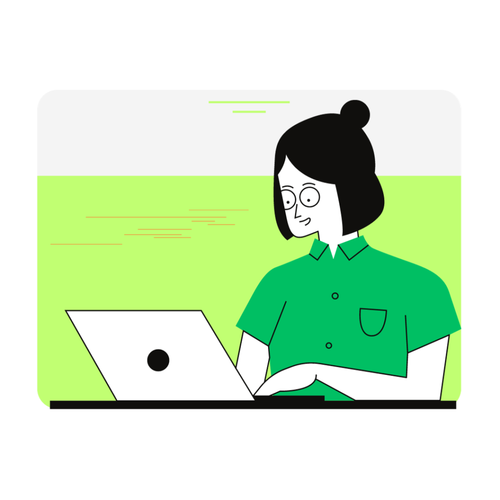 An illustration of a person working on a laptop